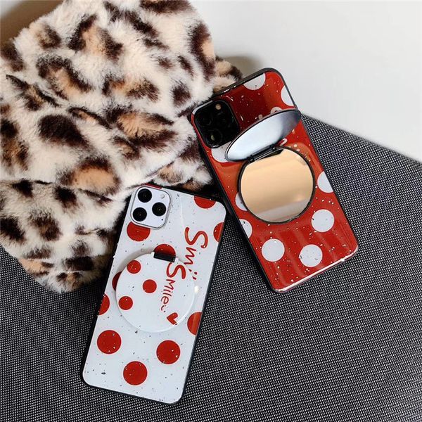 

one piece luxury phone case for iphone 6s 7 8p xs 11promax fashion round dot designer phone case back cover with mirror kickstand