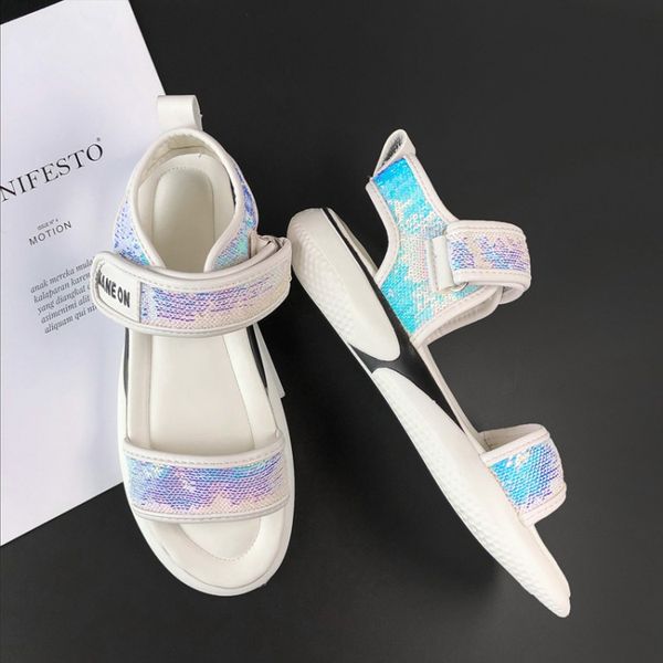 

oversized -4 summer flat sandals ladies women shoes woman chunky peep-toe cake sparkles, Black