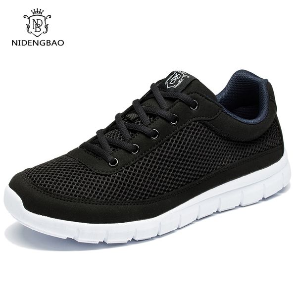 

nidengbao summer men casual shoes breathable mesh lace up flats shoes lightweight comfortable black walking men sneakers