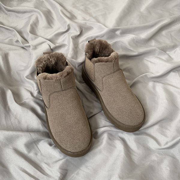 

women boots net red flat snow boots female 2019 winter short warm plush fur ankle thick bottom non-slip cotton shoes, Black