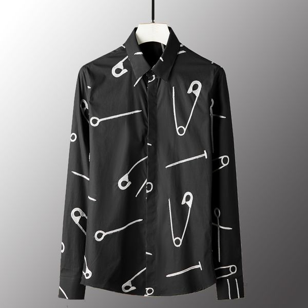 

men's casual shirts luxury 100% cotton pin embroidery long sleeve men plus size 3xl 4xl slim fit party mens dress, White;black