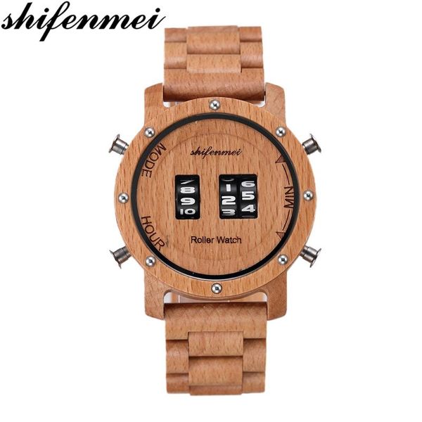 

shifenmei watches men drum roller watches men sports wooden quartz wristwatches relogio masculino 5582, Slivery;brown
