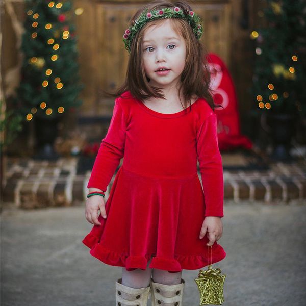 

christmas new year girls dress long sleeve red kids party dresses backless bow toddler children princess clothing 1 2 3 4 5 year, Red;yellow