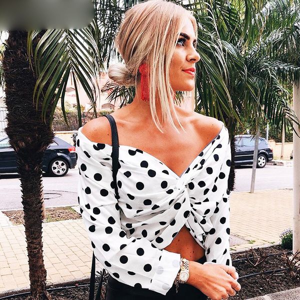 

women designer shirt women clothing vrouwen zomer dot printing mouwen polyester beach nieuwe damess party lange mouw top, White