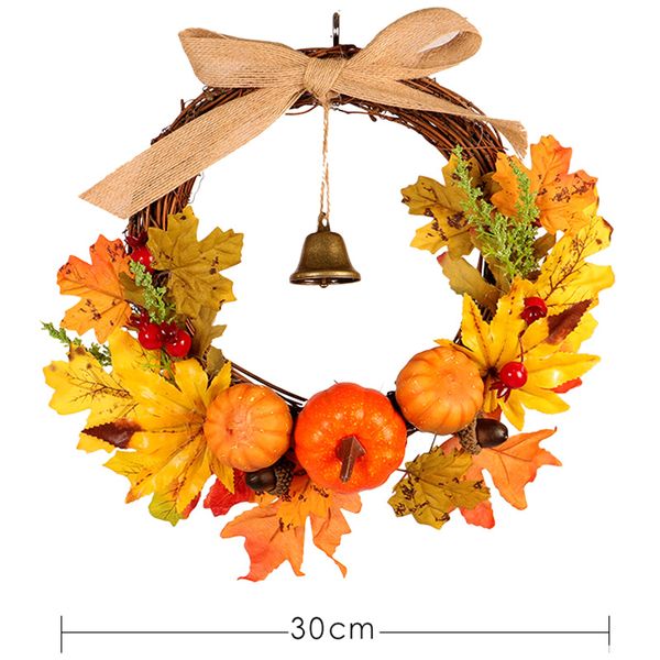 

autumn leaf pumpkin wreath with bell thanksgiving halloween front door home decor lad-sale