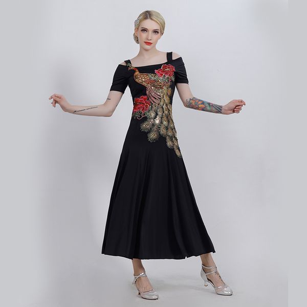 

peacock standard ballroom dress standard dance dresses ballroom waltz dresses dancing dress modern dance costumes rumba costumes, Black;red