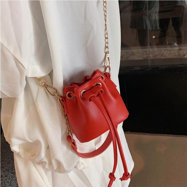

women bucket bag drawstring crossbody bag handbags cute chain small pu leather shoulder messenger bags mini womens totes bolsa
