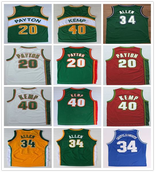 

stitched men gary 20 payton jersey green white red shawn 40 kemp shirt college basketball ray 34 allen jerseys sport shirts uniform, Black