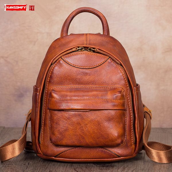 

vintage genuine leather women backpack small backpacks schoolbag shoulder bags soft first layer cowhide female cow leather