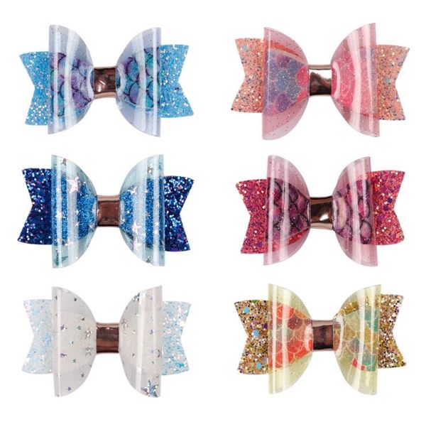 

3 inch double mermaid series onion powder gretel children's butterfly knot hairdresser boutique hairgrips headwear hair accessories, Slivery;white
