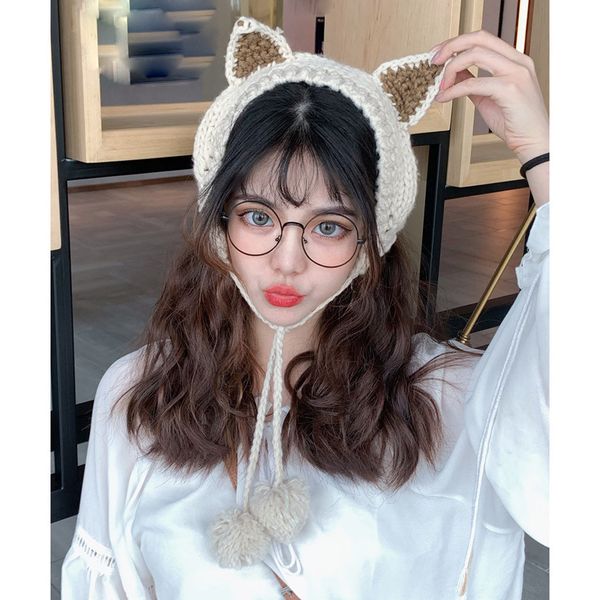 

cute plush small ear earmuffs women knit wool crochet earflap winter autumn warm ear muffs ins trend orejeras de invierno sea3, Blue;gray