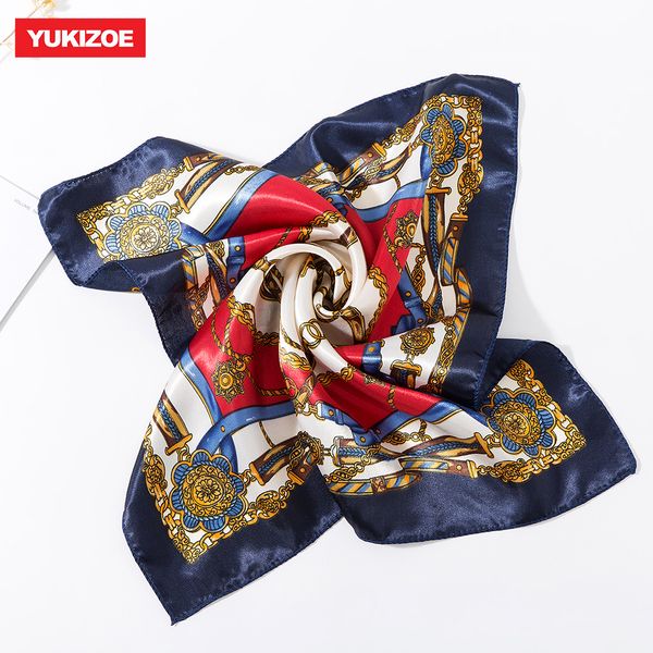 

small square hair scarf women neck l waiter flight attendants business imitate bandana silk bag scarves 50*50cm c19011001, Blue;gray