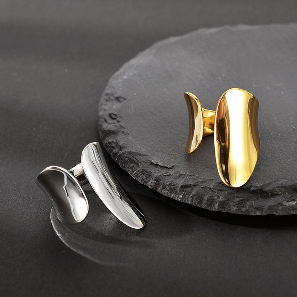 

silvology sterling 925 silver glossy wide rings asymmetry elegant simple luxury rings for women supermodel exaggeration jewelry, Golden;silver