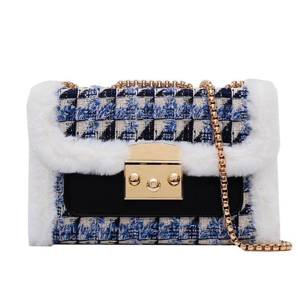 

2020 новая зимняя шерсть плед lady перо мини флип плеча моды цепи crossbody сумка lady отправив сумка