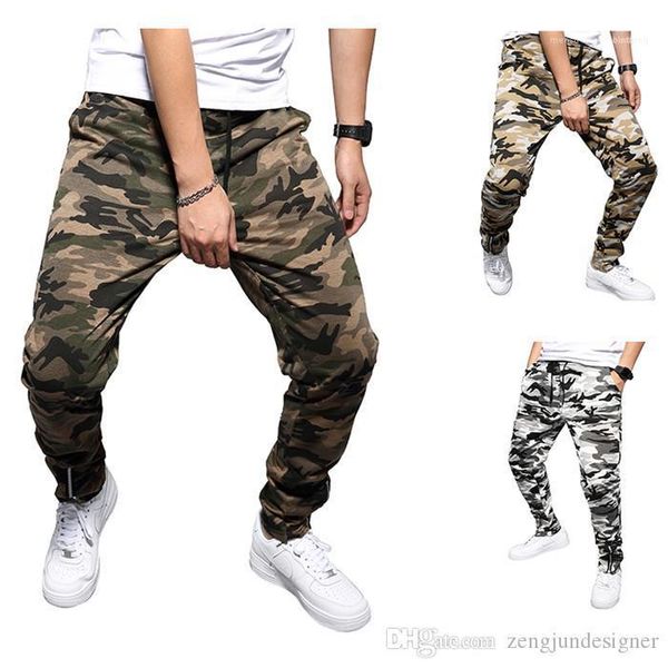 

fashion style casual apparel mens casual desinger pencil pants camouflage print drawstring autumn style homme clothing, Black
