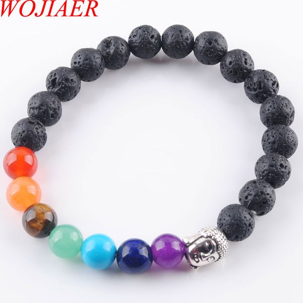 

wojiaer natural stone black volcano bracelets the buddha wrist strand 8mm black polished beaded bracelet men women energy jewelry dk3226