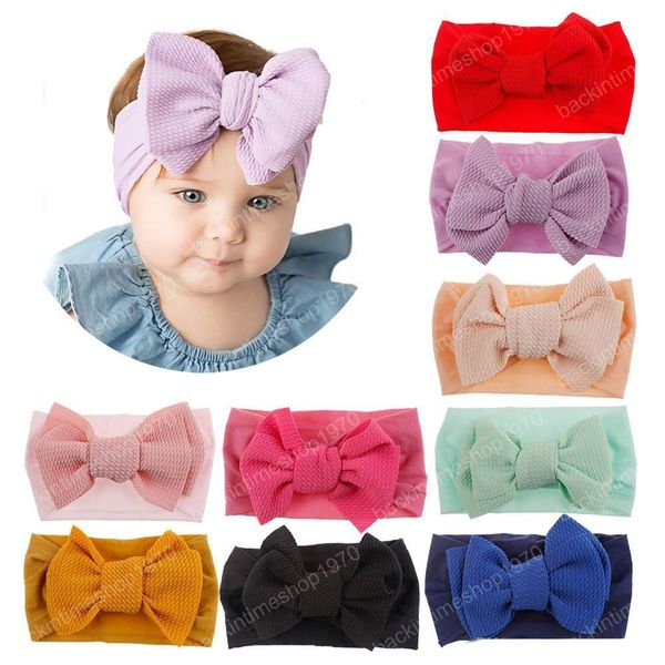 

10 colors fashion baby turban nylon headband super soft big bow knot hairband bohemia hair accessories children kids headbands headwrap, Slivery;white
