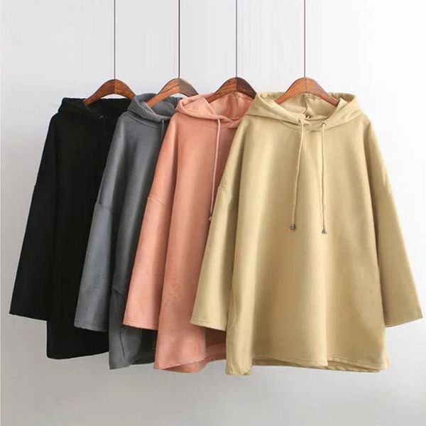 

fashion new harajuku style loose hoodies women wide long sleeve solid color hooded sweatshirt female oversized pullovers, Black