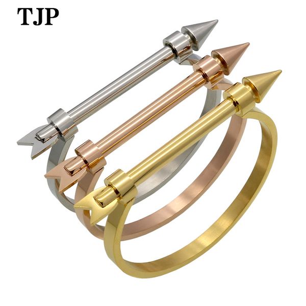

fashion stainless steel arrow personality c semi-circular screw bracelet open stainless steel bracelet men and women gift, Black