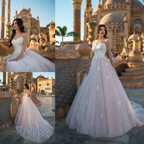

2019 bohemian wedding dresses a line sheer jewel neck lace appliqued country robe de mariÃ©e custom boho beach wedding dress bridal gowns, White
