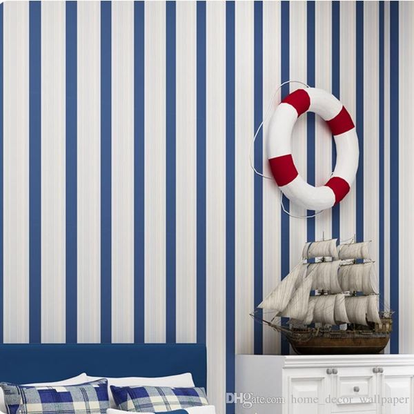 

modern fashion horizontal white blue striped wallpaper roll vertical kids child for wall living room wallpaper bedroom