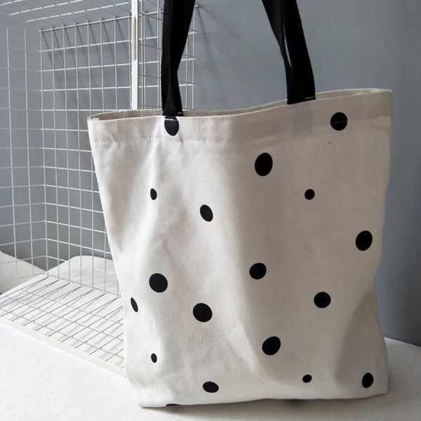 

jhd-polka dot ulzzang canvas shoulder bag simple wild casual portable shopping bag