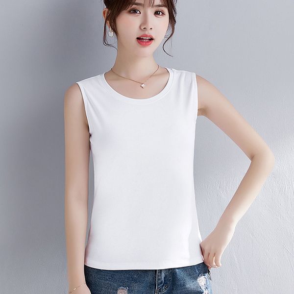 

womens cotton camis solid color female slim sleeveless casual vest solid color crop lower cut for ladies fitness vest summer, White