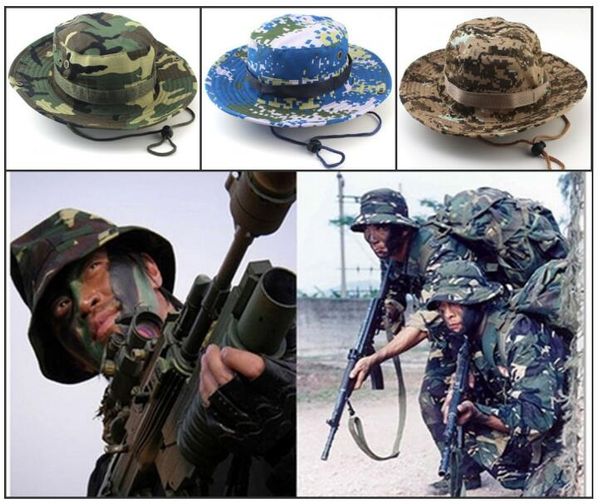 

26 style designer foldable cotton boonie hat sport camouflage jungle military cap adults cowboy hats fishing packable army bucket hat a0009, Blue;gray