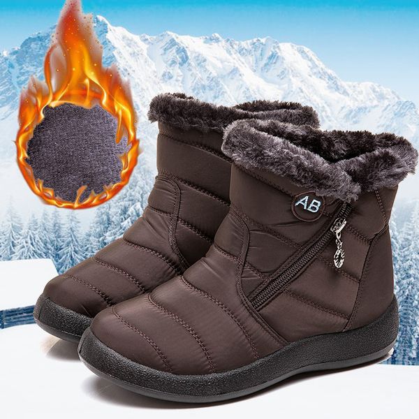 

new 2019 women winter boot waterproof ankle snow boot plush warm women flat cotton shoes lightweight mother outdoor walking shoe, Black