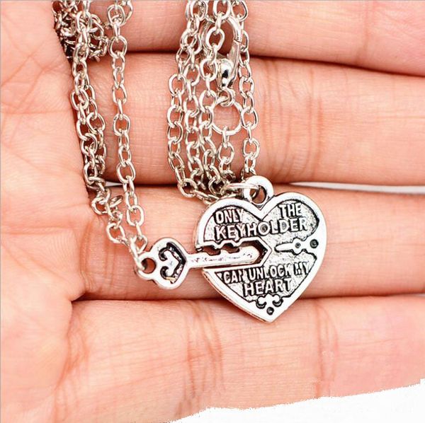 

new style good friend peach heart lock key simple love witness necklace djn07 mix order pendant necklaces jewelry, Silver