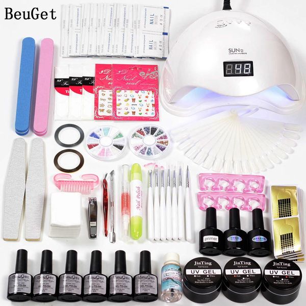 

6w/48w uv lamp 6 color soak off gel nail coat gel varnish nail polish kit manicure set polish extension set