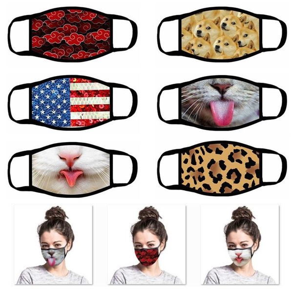 

3d cartoon leopard animal dog designer mouth mask nation flag hanging ear personality funny face mask xhh9-3021
