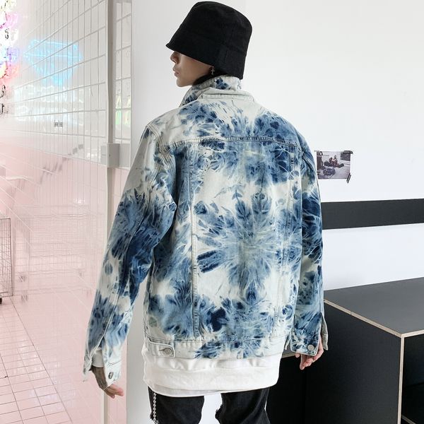 

songsanding graffiti streetwear jean jacket for men loose oversize single breasted painted harajuku denim jacket windbreaker bomber jacket, Black;brown