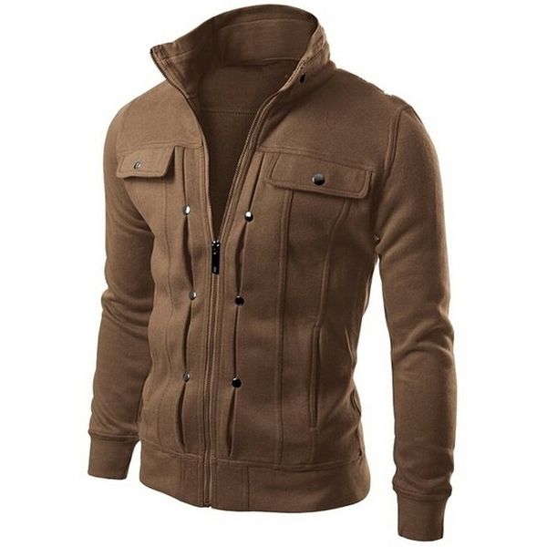

zogaa brand 2019 long sleeve collar men's jackets casual korean slim fit solid warm jackets outwear multiple pockets, Black;brown