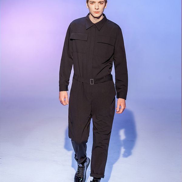

fall and winter new style men's overalls spring tide casual pants long-sleeved overalls hair stylist plus trend, Gray