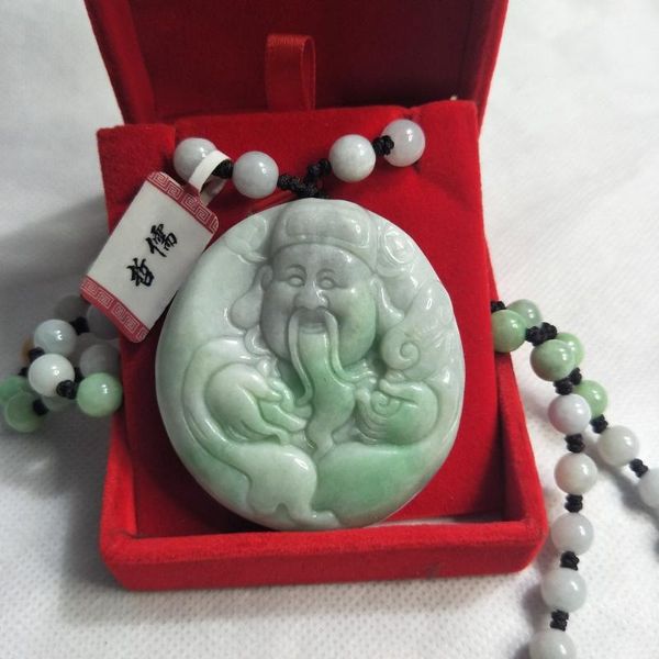 

jewelry jewelry the only pure natural jadeite two-color god of wealth pendant three-color jadeite jade necklace send a certifica, Silver