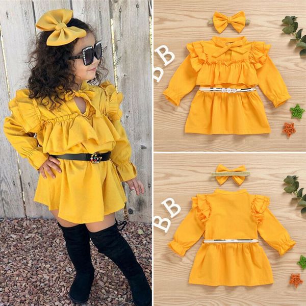 

vintage toddler kid baby girl 3pcs clothes long sleeve dress ruffle dress, White