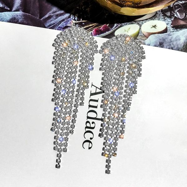 

rhinestone tassel earrings for women elegant big crystal drop dangle earrings wedding earring jewelry accessories, Silver