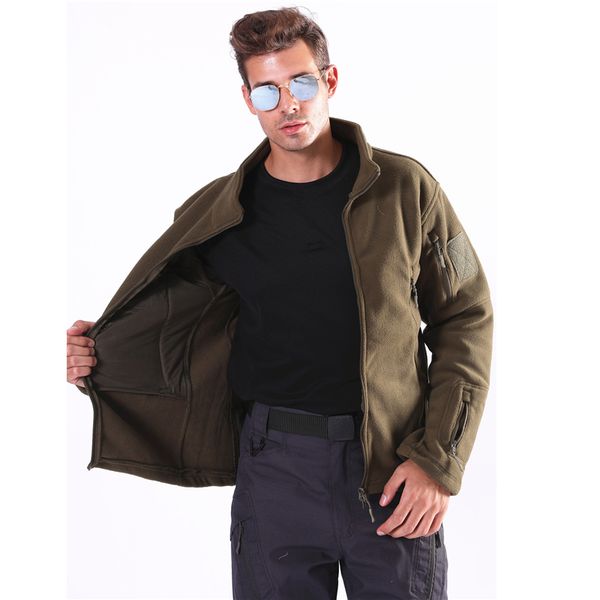 

plus size multi-pocket tactical jacket men windproof fleece warm coats outdoor climbing hiking winter sport jackets, Blue;black