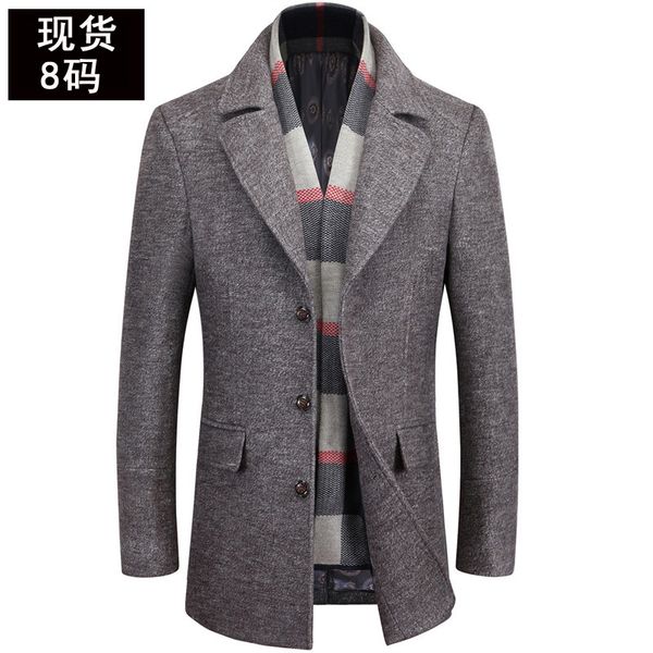 

мужчины среднего возраста добавить толстого отворот шарф воротника пальто шерсти мужской средней длину, Black