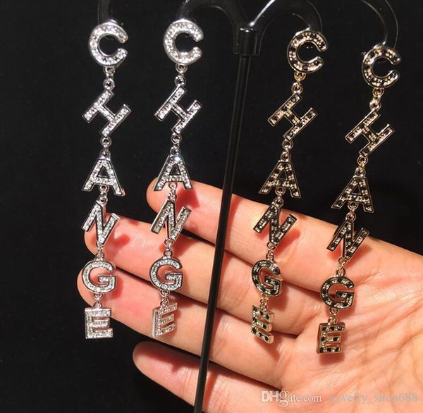 

s925 silver needle niche design letter earrings korea tide net red tassel long earrings round face was thin, Golden;silver