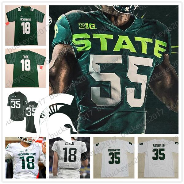 

michigan state spartans green white 2019 msu football jersey #18 felton davis iii 8 jalen nailor 11 connor heyward 35 joe bachie jr