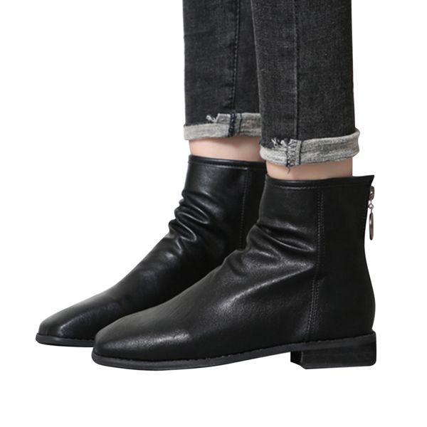 

snow boots 2019 warm fashion pure color square toe zipper boots square heels vintage women for winter shoes ankle boots#1, Black