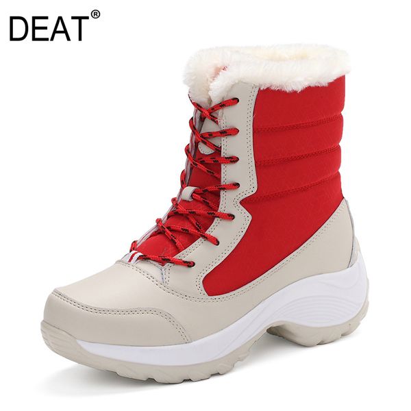 

deat] 2019 round toe bandage mixed colors pu leather lambswool velvet shoes women snow boots new spring autumn fashion 10e196, Black