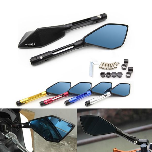 

universal cnc aluminum motorcycle handlebar rear view mirrors blue anti-glare convex mirror for honda yamaha suzuki ktm