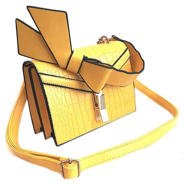 

elegant female bow handbag pu casual wild stone chain shoulder bag crocodile crossbody bag