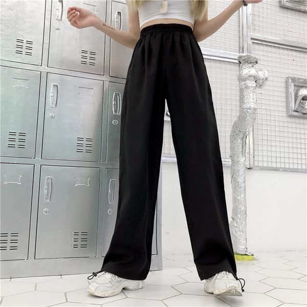 

women loose casual pockets solid pants streetwear hip hop polyester print flat high jogger punk trousers dropshipping sweatpants, Black;white