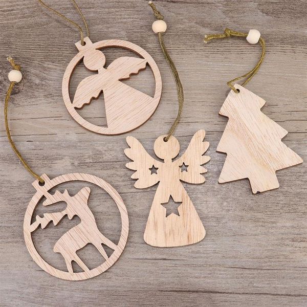 

24pcs christmas pendants carved wood hollow christmas tree craft decoration