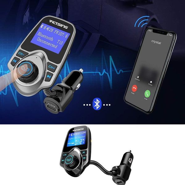 

wookrays car wireless bluetooth fm transmitter with usb / 5v/2.1a black 22inch v3.0 in / out display abs tf card slot