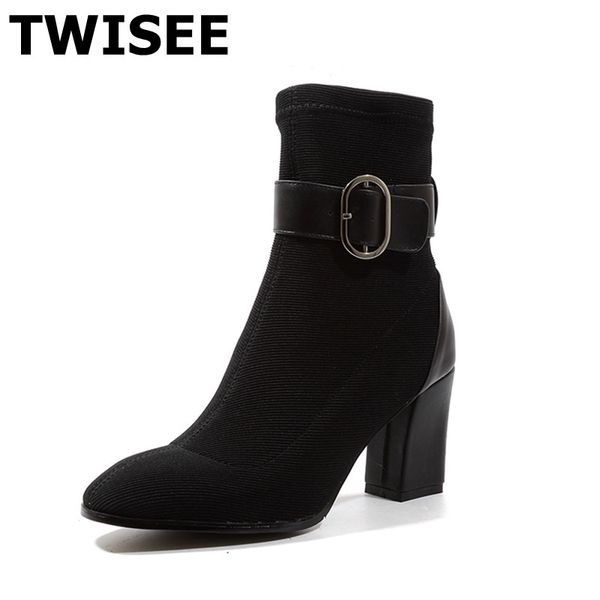

mid calf boots selling warm fashion pumps woman party shoes comfort square heels .5 cm round toe mixed colors, Black
